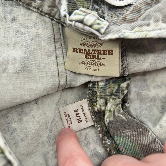 Vintage y2k Women's Green Camo Realtree Girl Baggy Wide Leg Cargo Pants Sz 34 - Picture 3 of 8